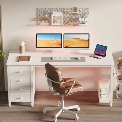 WE DELIVER - 4-drawer computer desk with fabric desktop... LOT#, View more