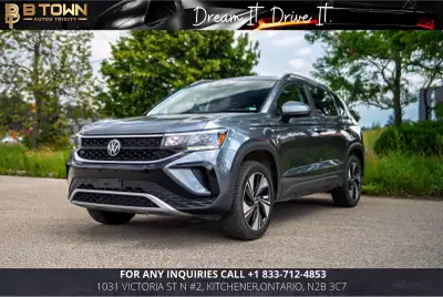 Finished in Gray over Black, this 2024 Volkswagen Taos Comfortline 4MOTION delivers practicality, ef...