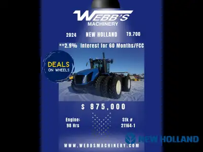2024 NEW HOLLAND T9.700 TRACTOR 98 Hrs, 620 HP, 520/85R46 Michelin Triples, Luxury Cab, Intelliview...
