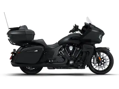 2026 Indian Motorcycle Pursuit Dark Horse 112 w/ PowerBand Audio Black Smoke Featuring a chassis-mou...