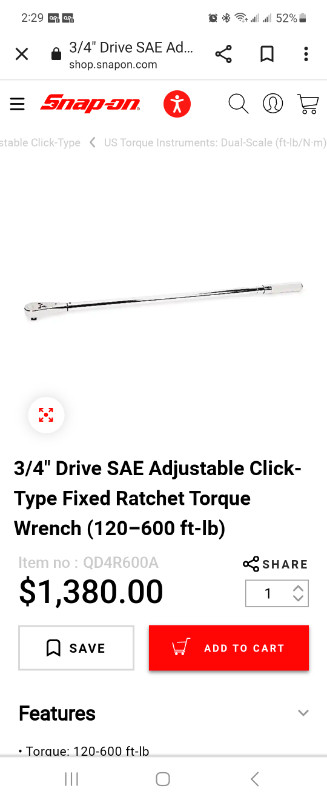 Snap-On 3/4" Drive Torque Wrench in Hand Tools in Oakville / Halton Region - Image 2