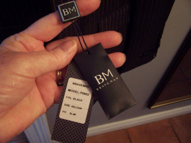 New Men's BRAVEMAN Black pin stripe 2 piece Suit 40L/34W in Men's in Hamilton - Image 3