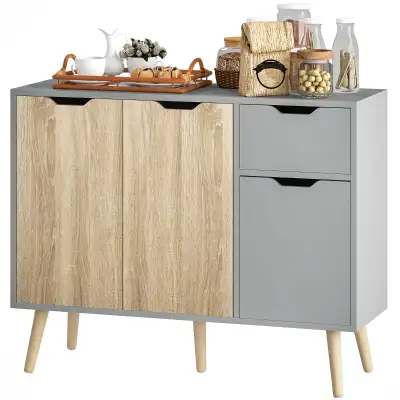 35" Sideboard Storage Cabinet with Drawer, Grey and Nature Wood, View more