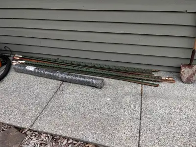 2 x60x100 galvanized chicken wire, 2" mesh. Includes 10 steel fence posts ranging from 8–10 feet. Wi...