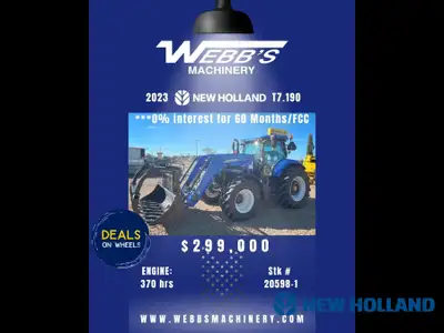 2023 NEW HOLLAND T7.190 LOADER TRACTOR 370 Hrs, 120 PTO HP, CVT Transmission, 650/65R38 Tires, Wheel...