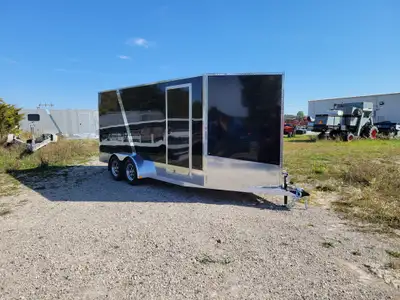 7x16' 3'6" V-nose 7' Interior Height 32" Curb side door Rear ramp with spring assist One piece alumi...