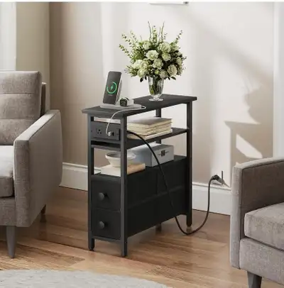 BRAND NEW - HOOBRO End Table with Charging Station, Narrow... LO, View more
