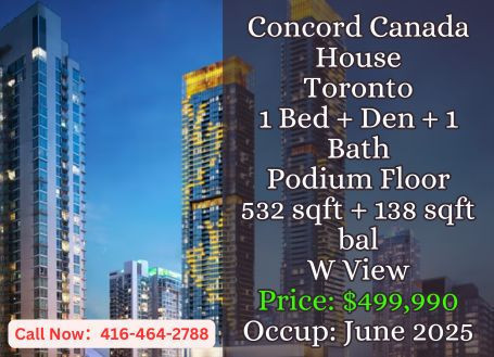 Concord Canada House | Podium Unit | 1 Bed + Den | $499,990! in Condos for Sale in City of Toronto