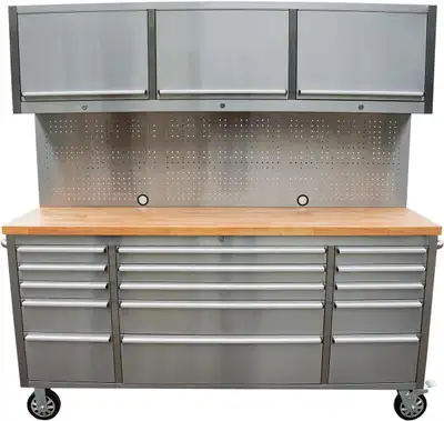 NEW 6 FT STAINLESS STEEL 18 DRAWER TOOL BENCH HTC7218W SALE: $1395.00 Experience unparalleled organi...