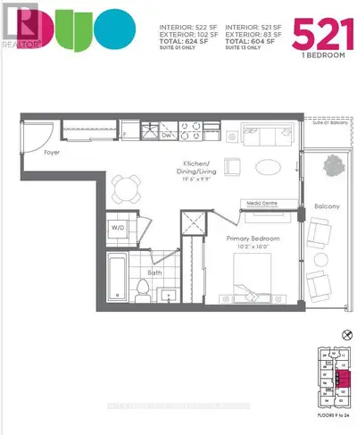 Fantastic Living In The Brand New Duo Condos. 522 sqft + 102 sq ft Balcony, 9' ceiling, wide plank H...