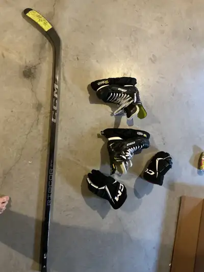 CCM ribcore 65 flex, Bauer supreme strike, and CCM Supra gloves, View more