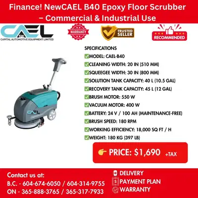 Finance!New CAEL B40 Epoxy Floor Scrubber Commercial & Industrial Use 1,690 CAEL B40 Epoxy Floor Scr...