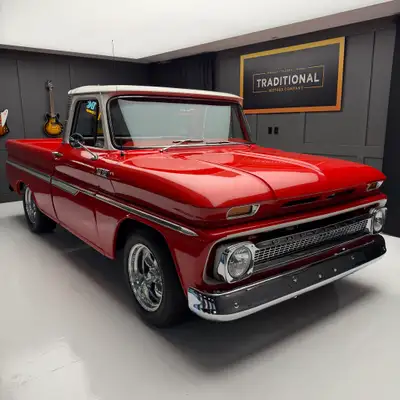 Check out this beautifully restored 1965 Chevrolet C10 Deluxe pickup finished in Cardinal red and Er...
