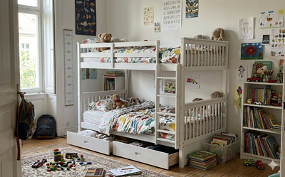 White Twin Over Twin Bunk Bed with Storage Drawers for Sale, View more