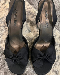 SAM & LIBBY Black Satin,Open-Toe Sling-Back Shoes  (NEW in Box!)