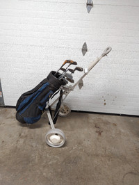 Golf bag, cart and culbs