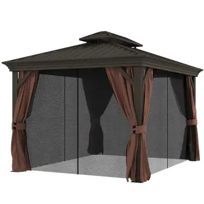 10' x 12' Outdoor Hardtop Gazebo with Galvanized Canopy & Nettin, View more