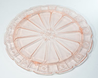 VINTAGE Pink depression glass three-Toed CAKE PLATTER, Jeanette