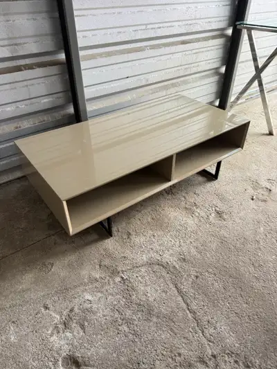 Structube Coffee Table – Cream Gloss with Black Hairpin Legs, View more