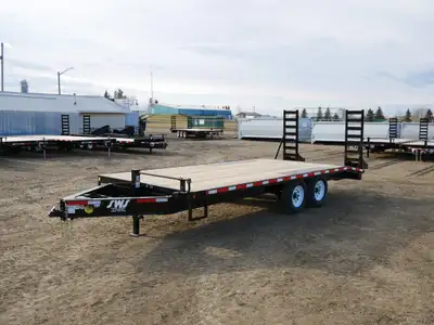 NEW 2025 SWS 20' Deck Over Wheel Trailer Tandem Axle Stand-Up Ramps & 3' Dove Tail 2 x 7000lb EZ Lub...