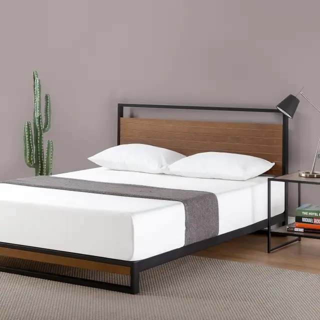 BNIB - Zinus Ironline Metal and Wood Platform Bed with Headboard in Bedding in Oshawa / Durham Region - Image 4