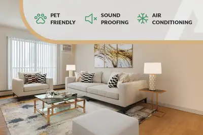 Amenities: Pet-Friendly • Air Conditioning • Quiet Building Suite & Building: Bachelor, one-, and tw...