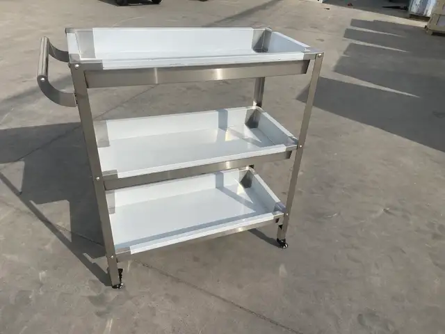 SS 3 TIER TROLLEY CART COMMERCIAL KITCHEN ROLLING SHELF 1218240 in Other in Regina - Image 2