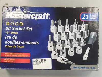 Mastercraft Bit Socket Set 21 Pieces 3/8 drive - Includes: phillips sizes 2 & 3 , torx sizes T20, T2...
