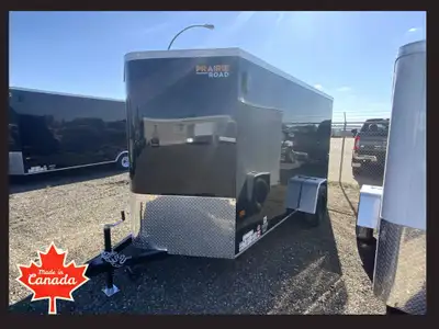 Hail Storm Priced! 2025 Rainbow Prairie Road Black V-Nose Cargo 6x12 Ramp Door -Bar Lock -6 ft inter...