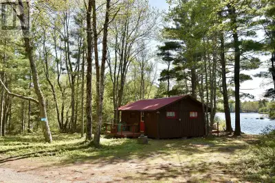Nestled in a private cove on the West side of Trout Lake, this charming Log cottage offers 200 feet...