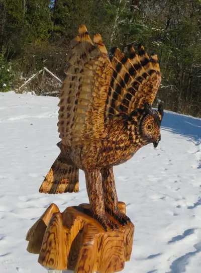 OWLS & BEARS each are CHAINSAW CARVED IN WOOD, View more