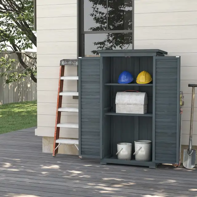 Outdoor Garden Shed, Wooden Tool Storage Shed, 3-Tier Shelves, A in Patio & Garden Furniture in City of Toronto - Image 8