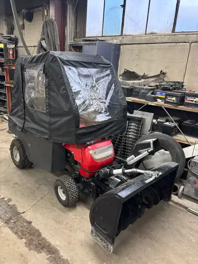 Yardworks Lawn tractor with large front mount  44” snowblower, View more