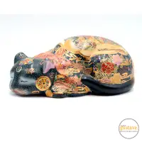 Chat endormi vintage Satsuma avec scène peint à la main