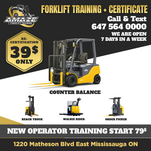 Forklift Training School, Get Certified Operator in $39 only in Accounting & Management in City of Toronto