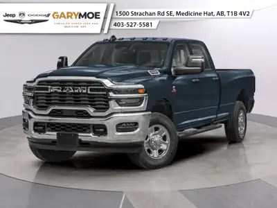 The 2026 Ram 3500 Laramie 4x4 Crew Cab with an 8 Box is a commanding presence, featuring a bold blue...