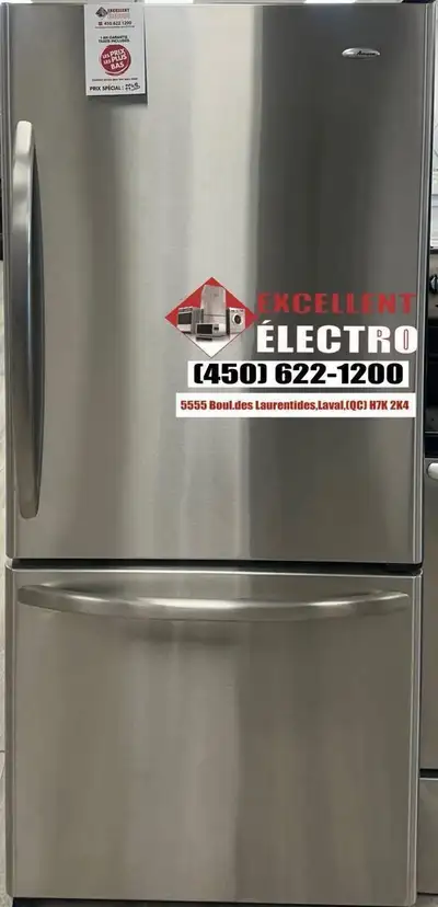 !!! FRIGO INOX 33 PO CONGELATUER EN BAS !!** TAXES INCLUSES**, View more