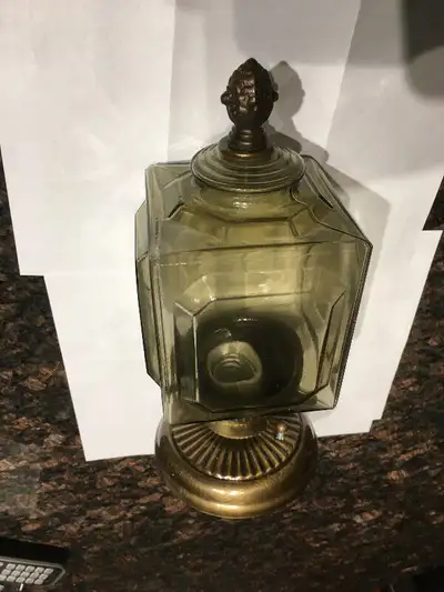 Light Fixture Hallway Basement Amber Brass like Good Condition, View more