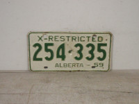 Vintage 1959 Alberta X Restricted License Plate Green White