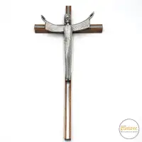 Crucifix en bois et acier inoxydable | Jésus sur la croix