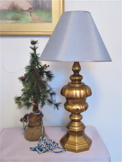 VINTAGE TALL DECORATIVE TABLE LAMP, VICTORIAN STYLE GILT BASE, View more