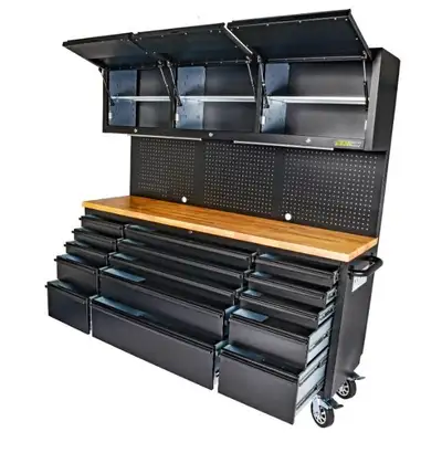 NEW 72" 18 DRAWER ROLLING TOOL BLACK BENCH BOX CABINET HTC7218PC, View more