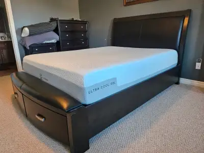 Queen bed size bed frame and Mattress, View more