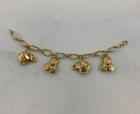 18K Gold Oversized Charm Bracelet w/Bear & Elephant Charms