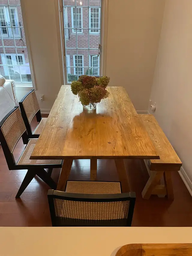 Farmhouse French Beam dining table with a matching bench in Dining Tables & Sets in City of Toronto - Image 3