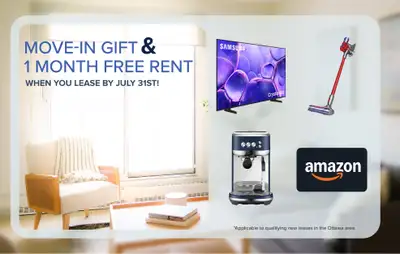 Current Promotions 1 MONTH FREE RENT + A $500 MOVE IN GIFT! Sign your lease in July and get 1 month...