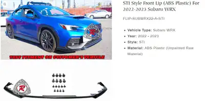 416/335/6214 jspec 2022 2023 2024 Subaru WRX STI Style Front Lip (ABS Plastic) bayson R front lip $2...