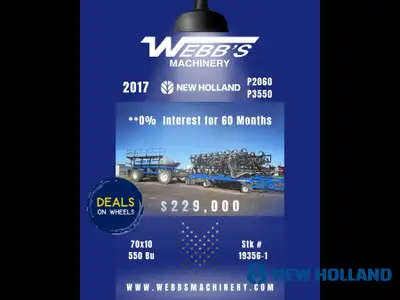 2017 NEW HOLLAND P2060 /P3550 AIR SEEDER & TANK 70'x10", DS with Liquid, 4" Rubber Packers, 4" Dutch...