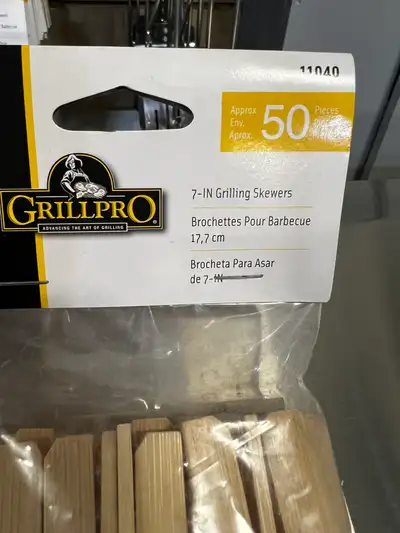 Brand New in Package 3.99 Multiple packages available. GrillPro 7" Bamboo skewers with handles for g...