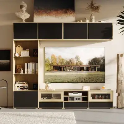 BRAND NEW - Oakand Black TV Stand with Bookshelf Cabinet... LOT#, View more
